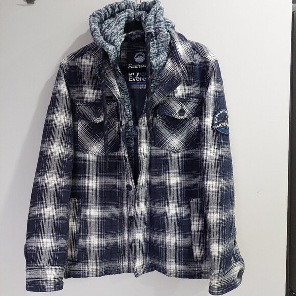 Superdry Other - Superdry Everest Edition Plaid Hooded Shirt Jacket Men's S Blue Flannel